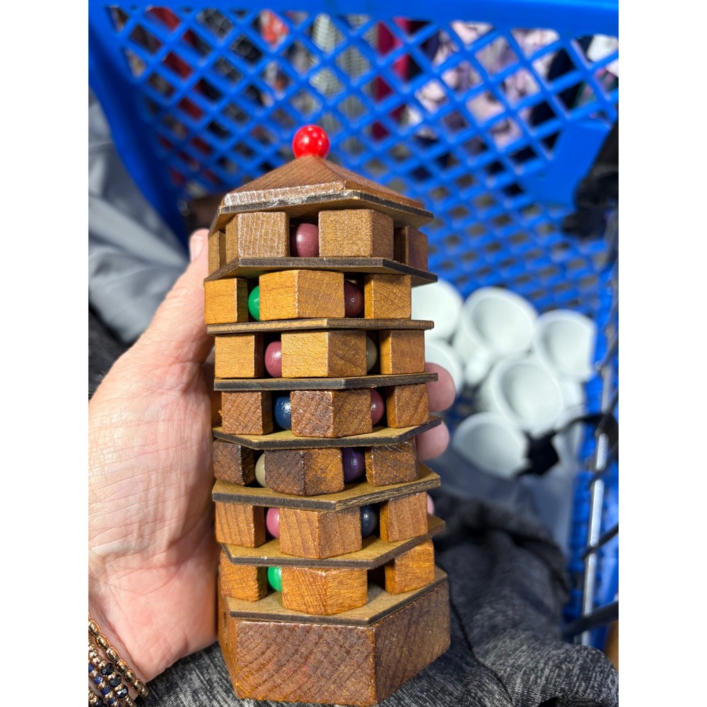 True Genius Chinese Pagoda Turn and Tilt Tower Wooden Brain Teaser Puzzle